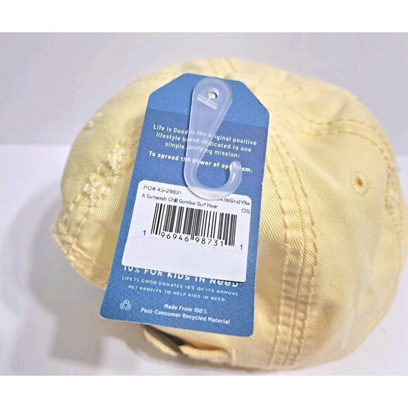 Life Is Good Summer Ocean Wave Heart Logo Sun Baseball Cap Hat Yellow Distressed - Picture 5 of 8